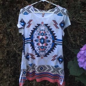 Boho tribal print rhinestone tunic top